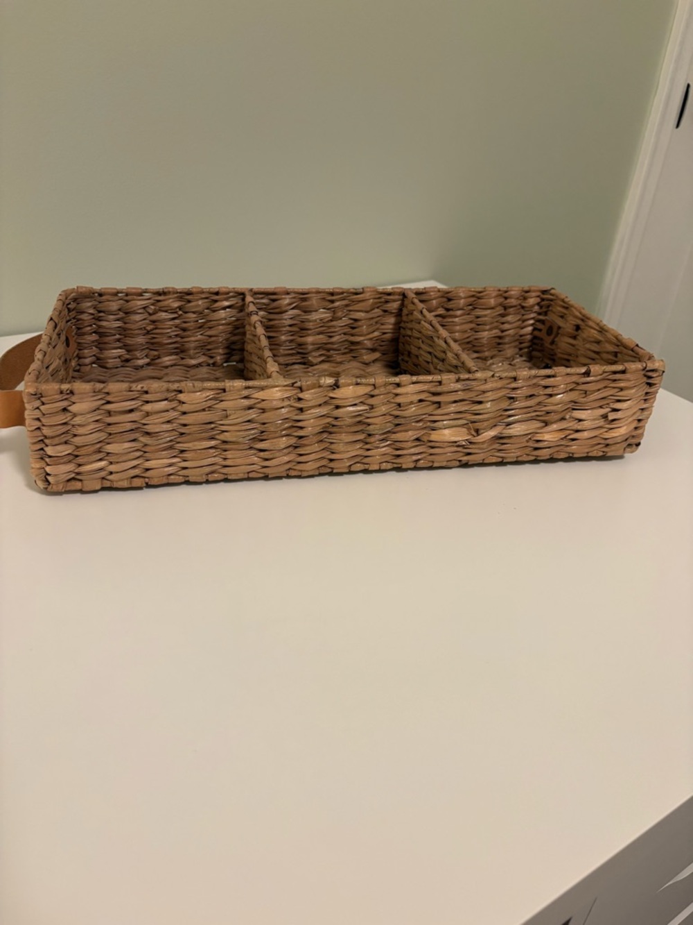 Hearth & Hand Woven 3-Compartment Rectangular Basket Tray in Natural Tan - Picture 4 of 6